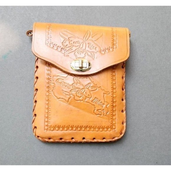 Tooled Costa Rica Coin Purse Passport Pouch Small Shoulder Leather Bag Souvenir - Picture 4 of 14